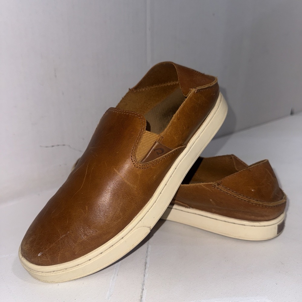Olukai Leather Pehuea Slip On Sneaker Gorpcore Boho Convertible Shoes Brown Sz 8